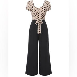 Retro stage Beige polka dots jumpsuit size M